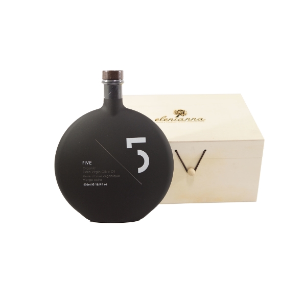 FIVE Organic Extra Virgin Olive Oil 500ml Wooden Gift